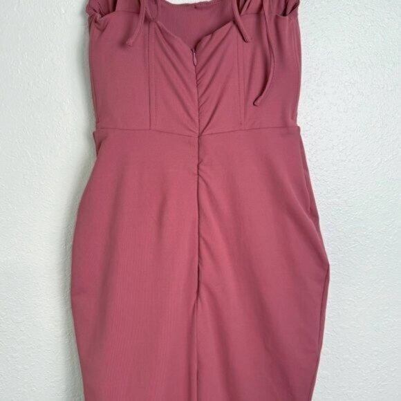 NWT Club L London terracotta square neck corset midi bodycon dress pink 2 - Picture 9 of 12